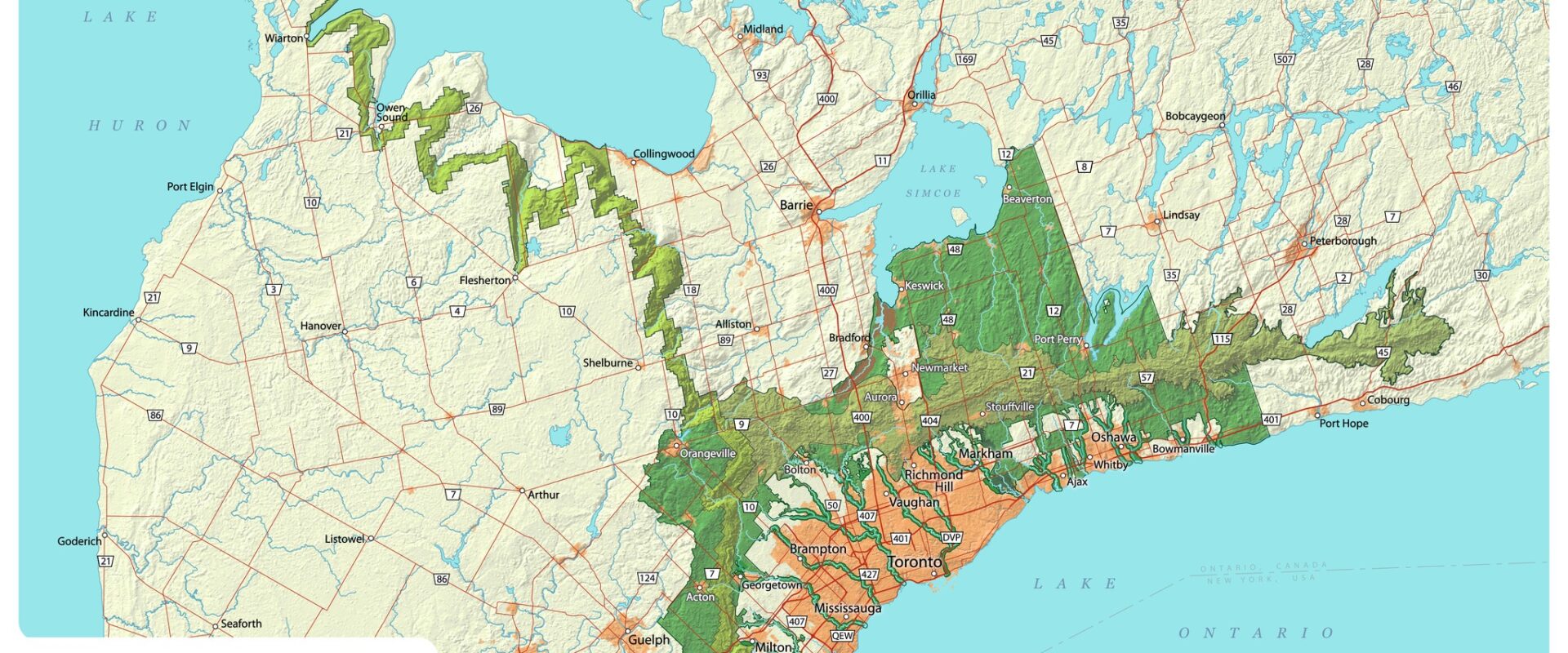map of Southern Ontario outlining the Greenbelt area