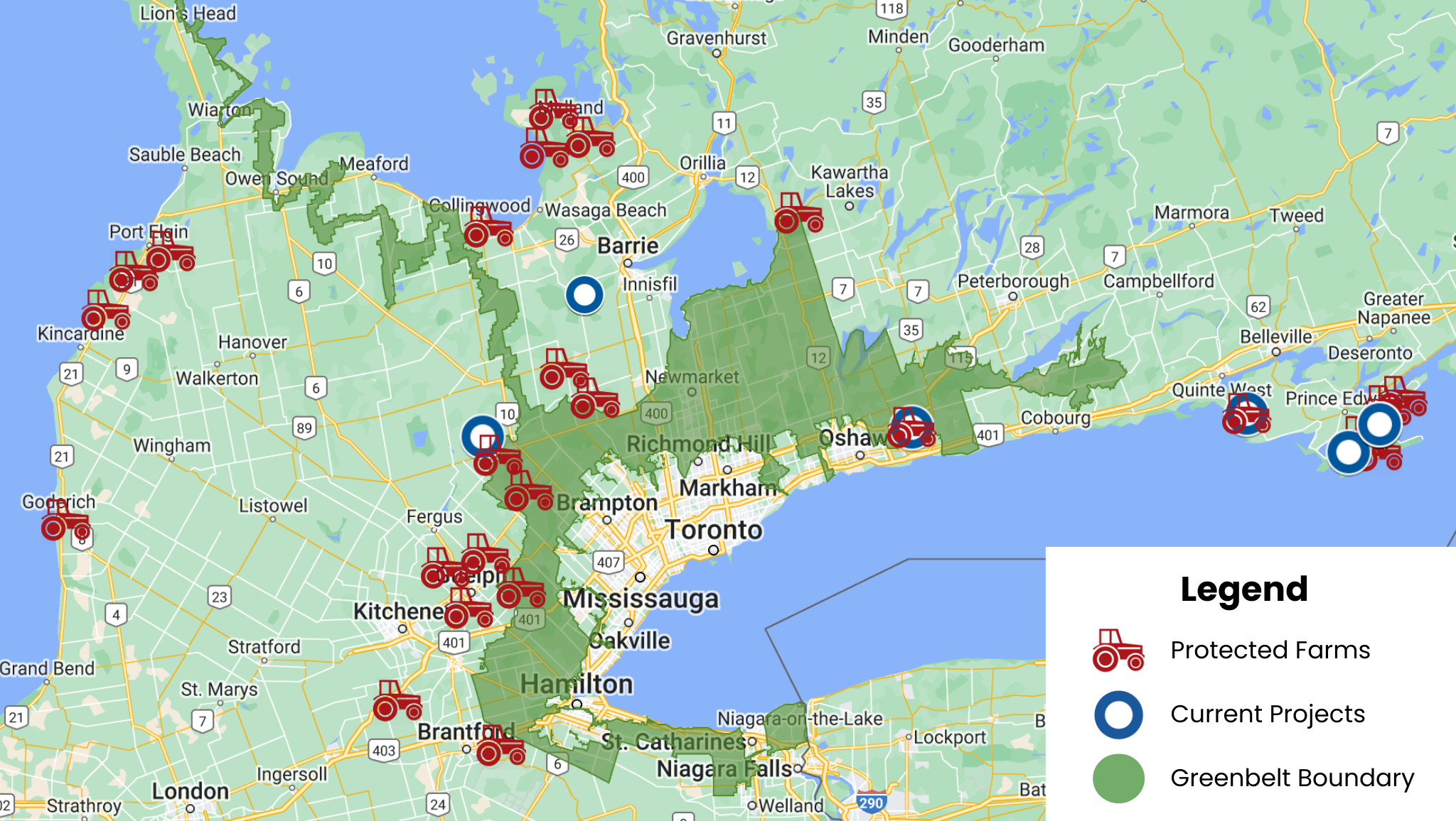 Map of OFT's protected farms and current projects
